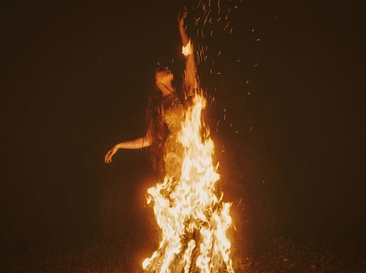 Fire dancer moving in wild devotion